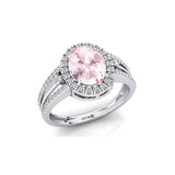Solitaire Oval Morganite Split Shank Diamond Engagement Ring - GeumJewels