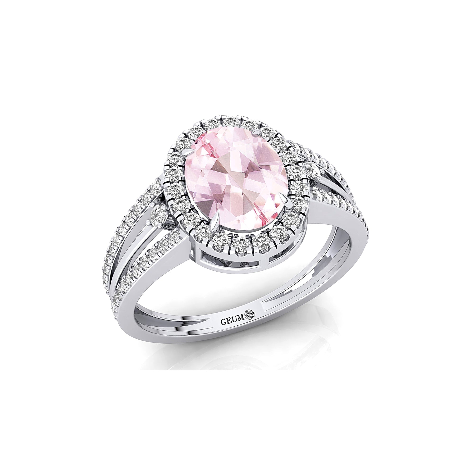 Solitaire Oval Morganite Split Shank Diamond Engagement Ring - GeumJewels