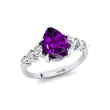 Pear Cut Amethyst with Graduated Diamonds Ring - GeumJewels