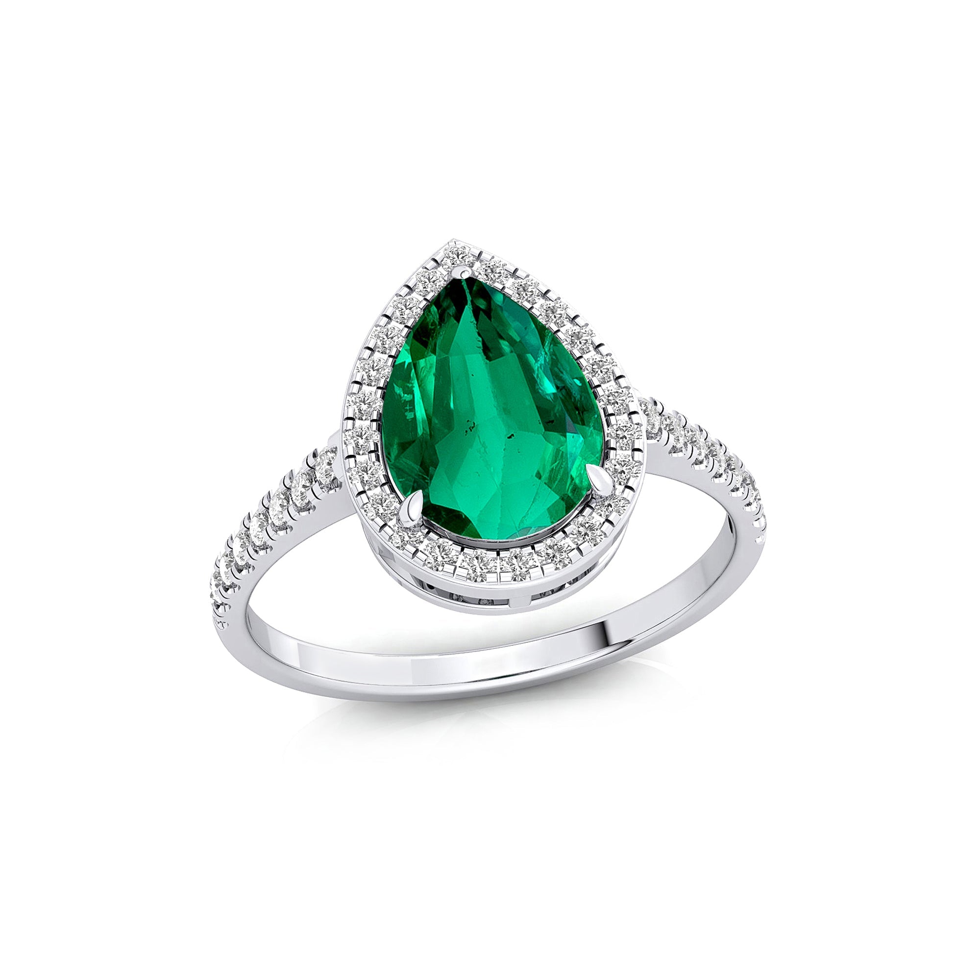 Classic Pear Shaped Emerald Halo Diamond Engagement Ring - GeumJewels