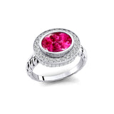 Vintage Style Elongated Oval Pink Sapphire Halo Diamond Twisted Ring - GeumJewels