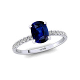 Long Cushion Blue Sapphire Thin Diamond Promise Ring - GeumJewels