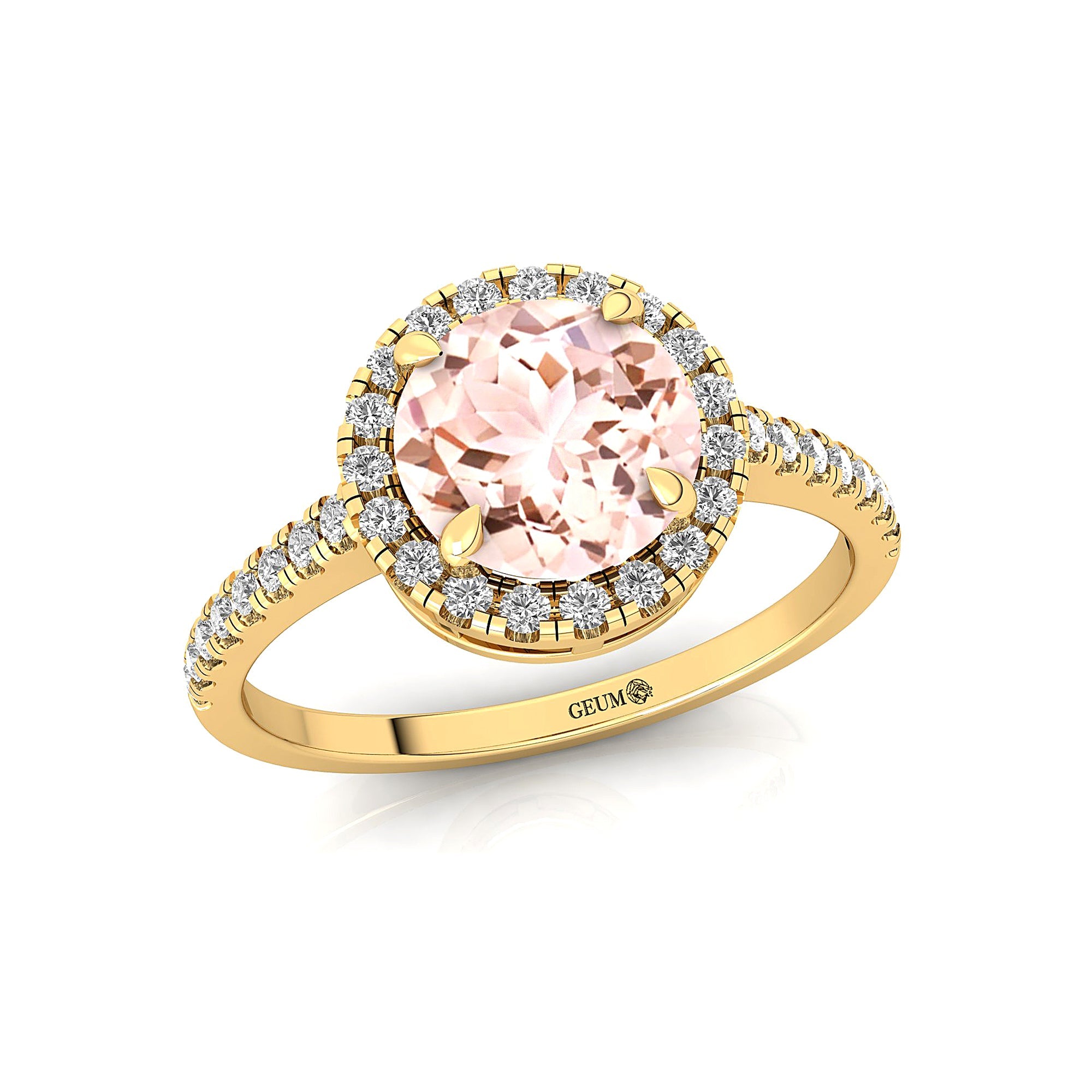 Classic Round Halo Diamonds with Solitaire Morganite Engagement Ring - GeumJewels