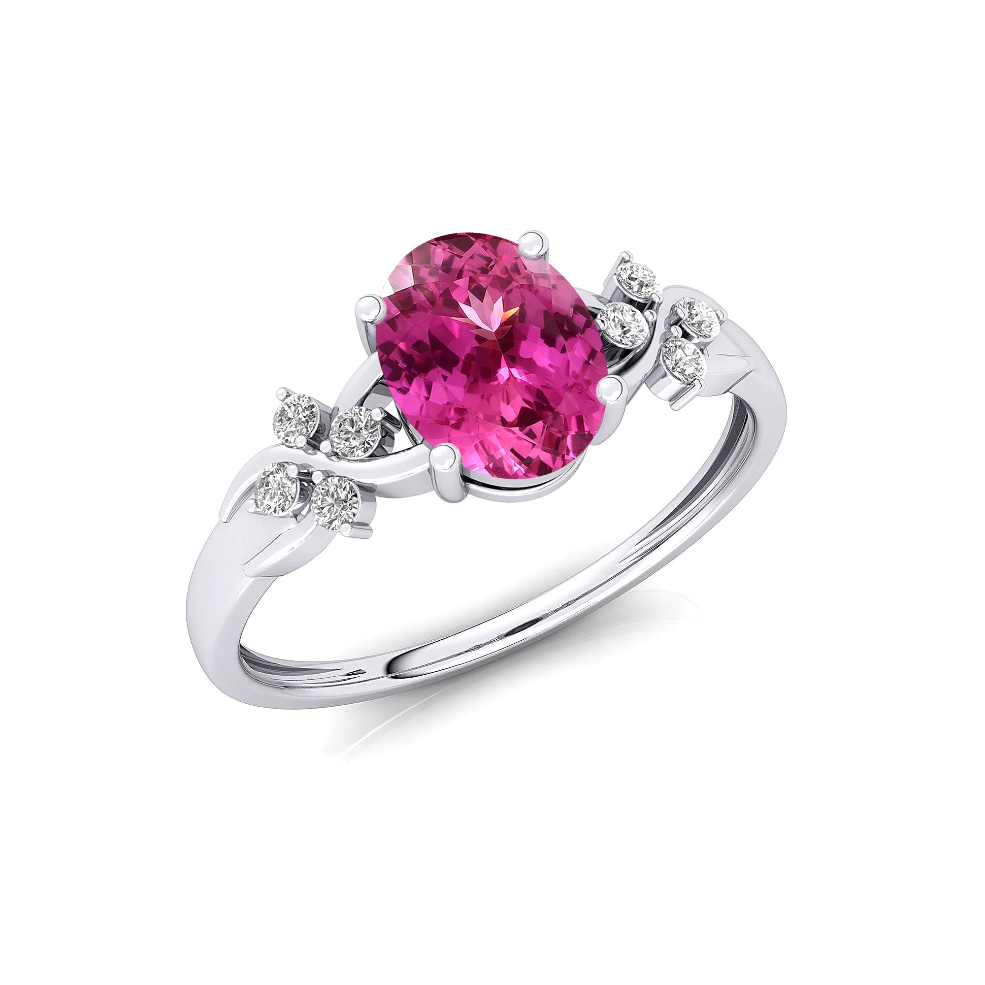 Criss Cross Diamond Ring with Oval Cut Pink Sapphire - GeumJewels