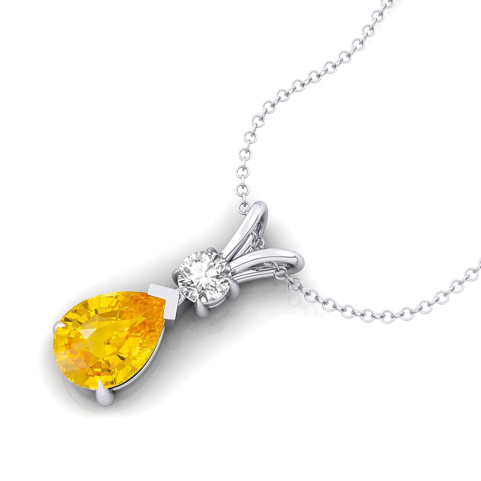 Yellow Sapphire Teardrop Pendant with Solitaire Diamond - GeumJewels