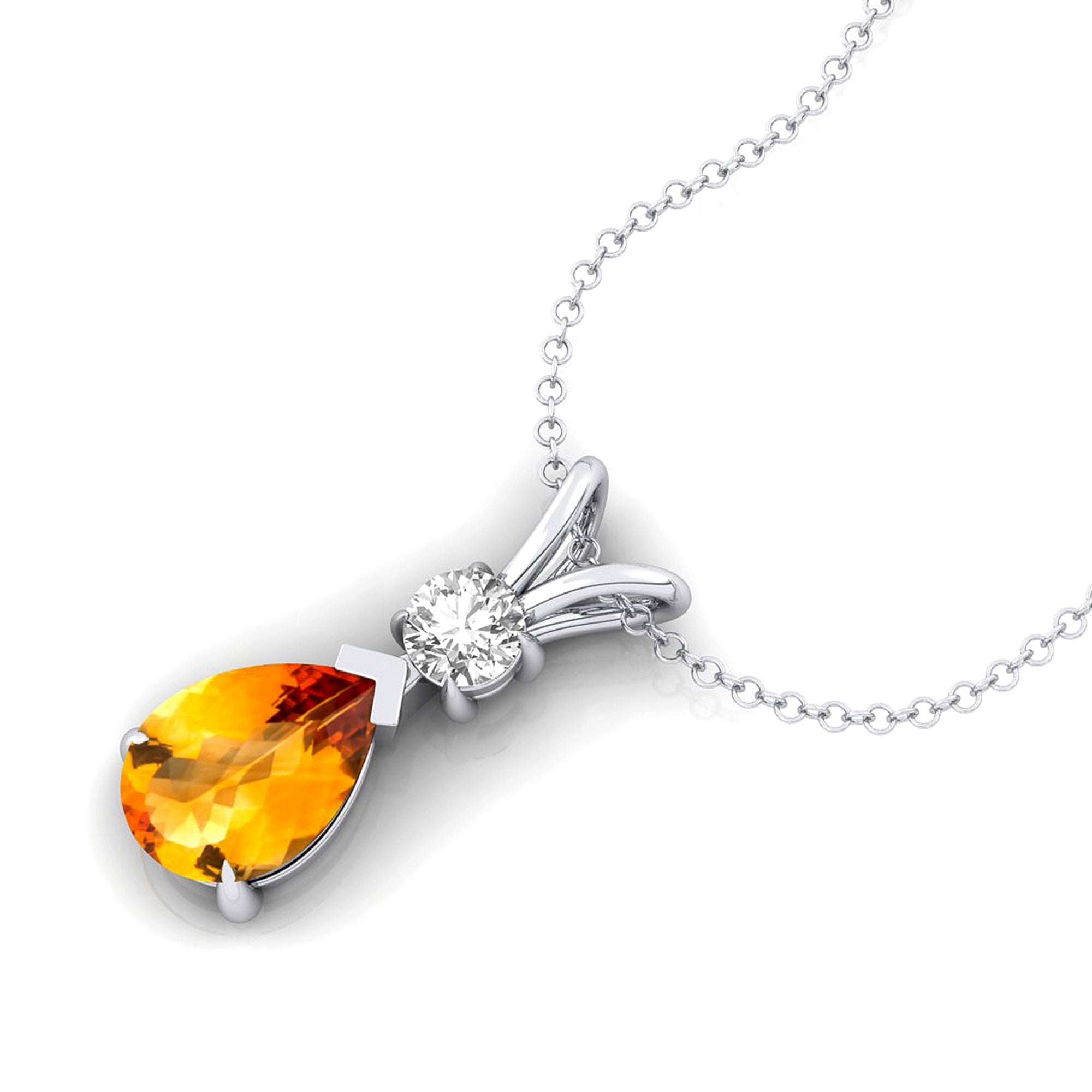 Citrine Teardrop Pendant with Solitaire Diamond - GeumJewels