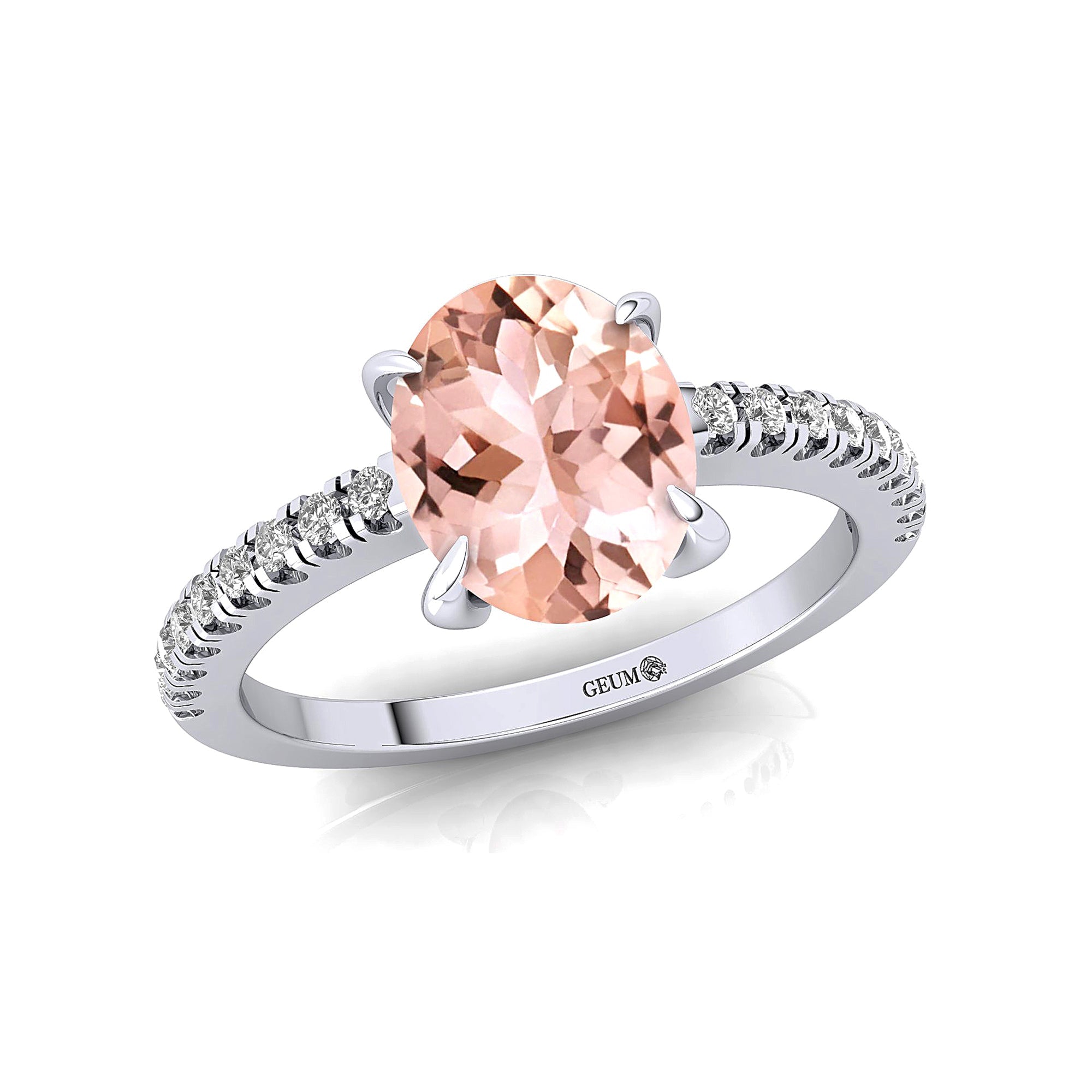 Oval Solitaire Morganite with Accent Diamonds Engagement Ring - GeumJewels