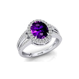Solitaire Oval Amethyst Split Shank Diamond Engagement Ring - GeumJewels