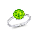 Classic Six Prong Round Solitaire Peridot Ring with Accent Diamond Band - GeumJewels