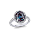 Oval Solitaire Alexandrite Halo Diamond Engagement Ring - GeumJewels