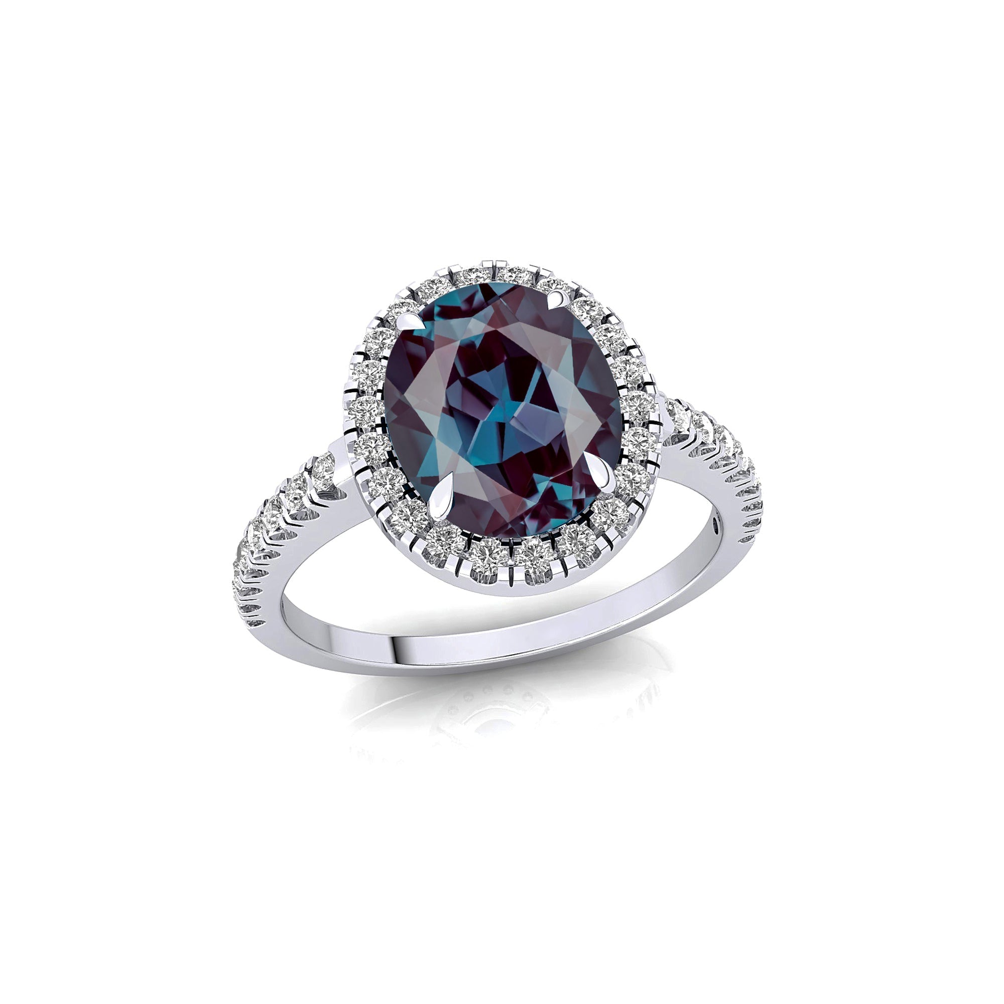 Oval Solitaire Alexandrite Halo Diamond Engagement Ring - GeumJewels