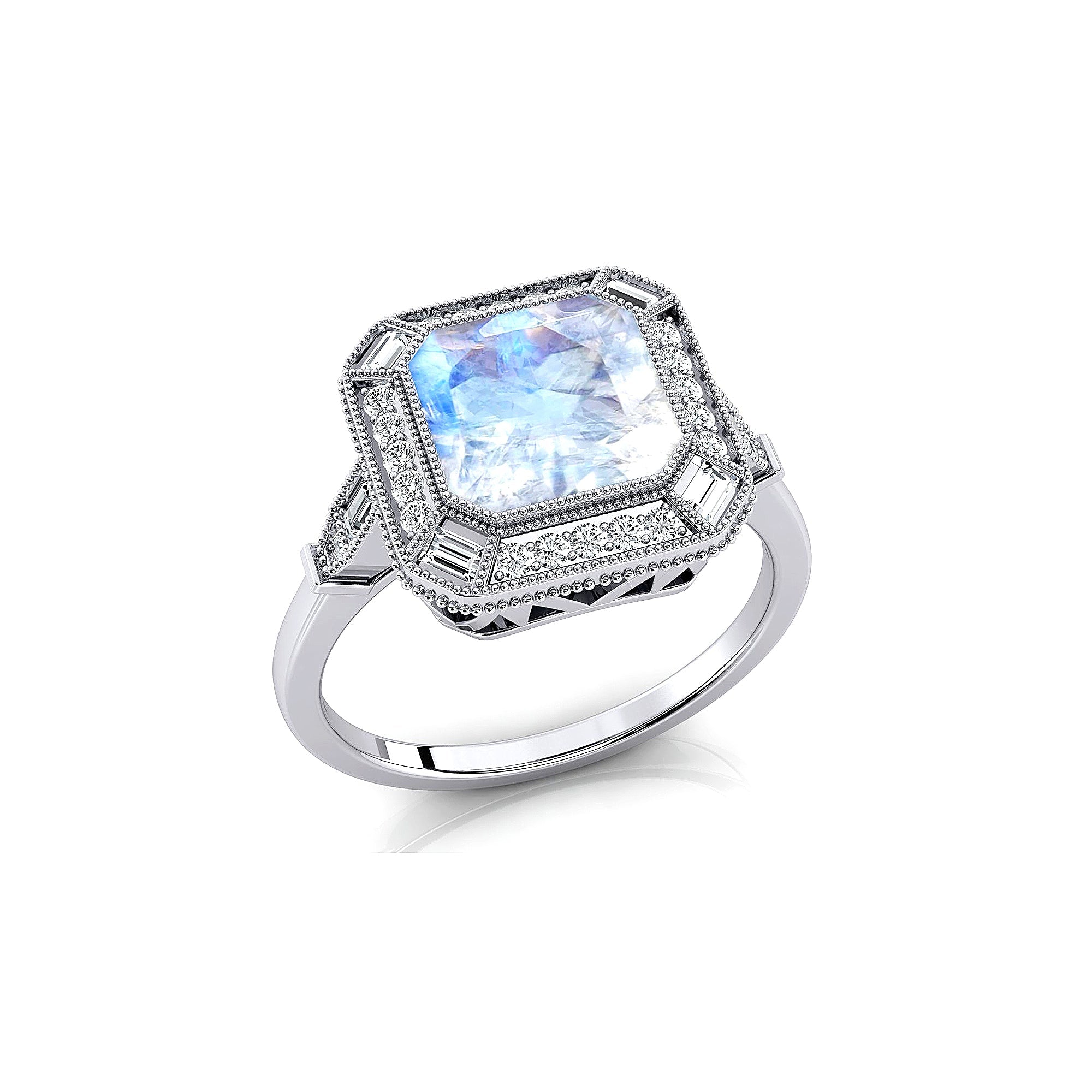 Vintage Style Square Cut Moonstone Diamond Ring - GeumJewels