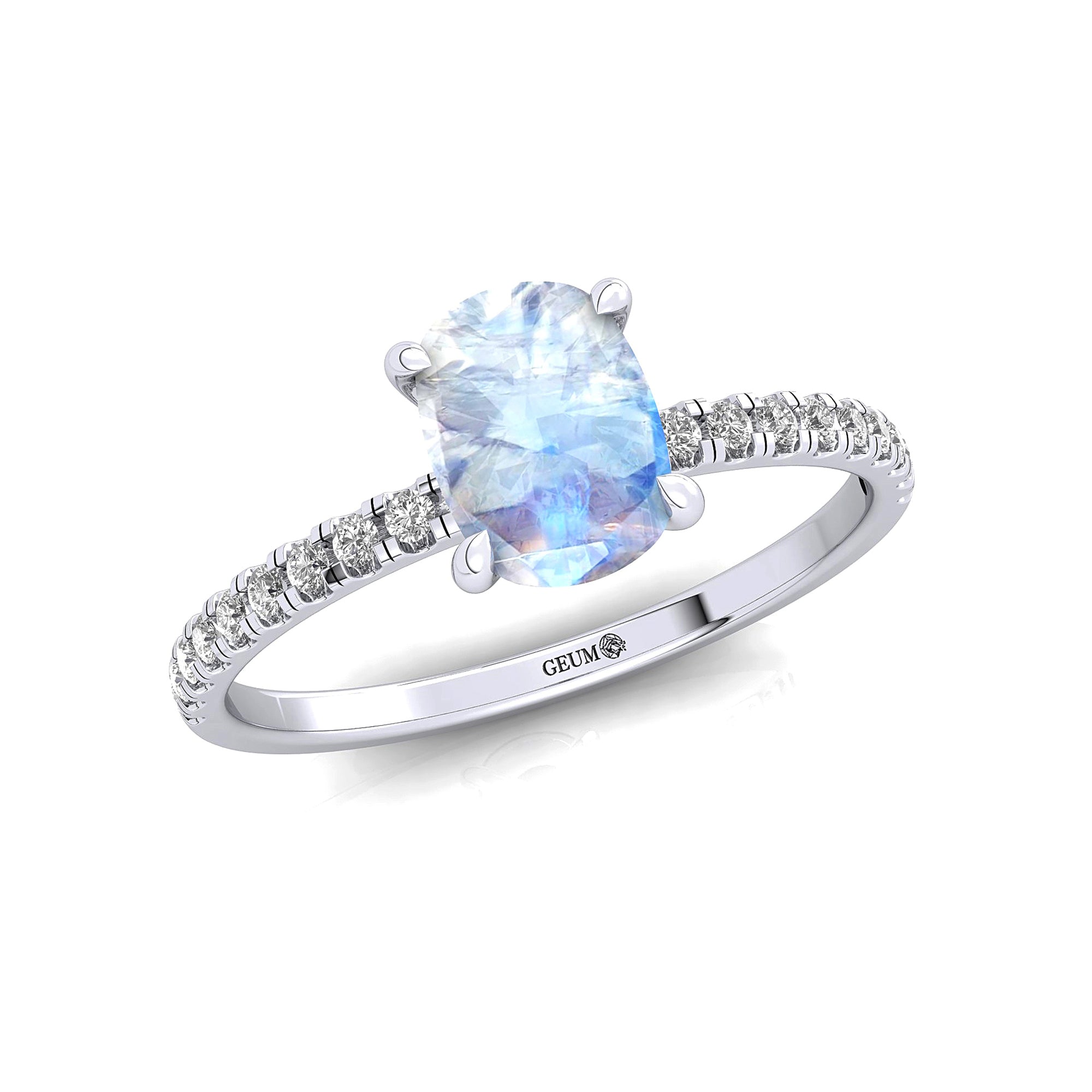 Long Cushion Moonstone Thin Diamond Promise Ring - GeumJewels
