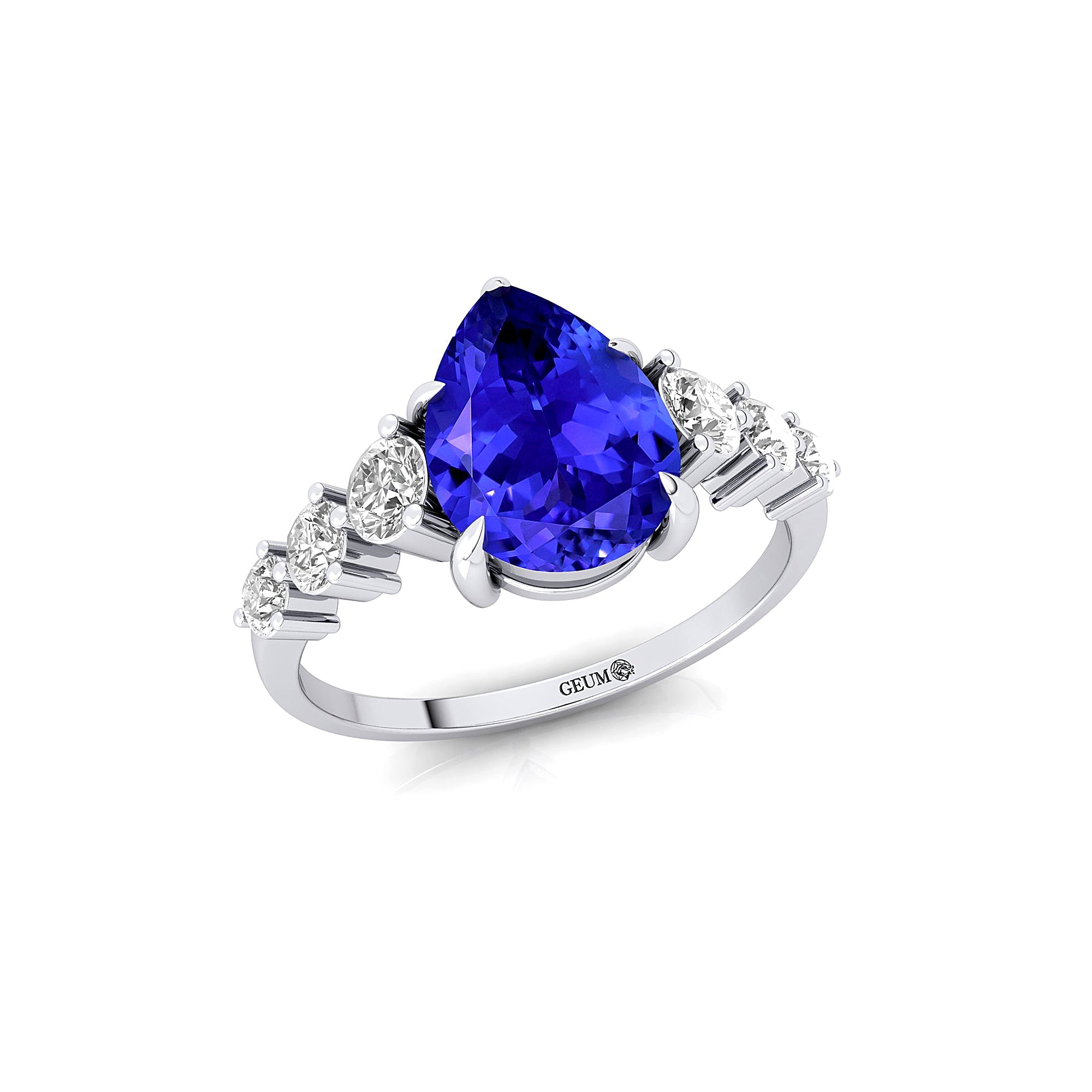 Pear Cut Tanzanite with Graduated Diamonds Ring - GeumJewels