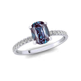 Long Cushion Alexandrite Thin Diamond Promise Ring - GeumJewels