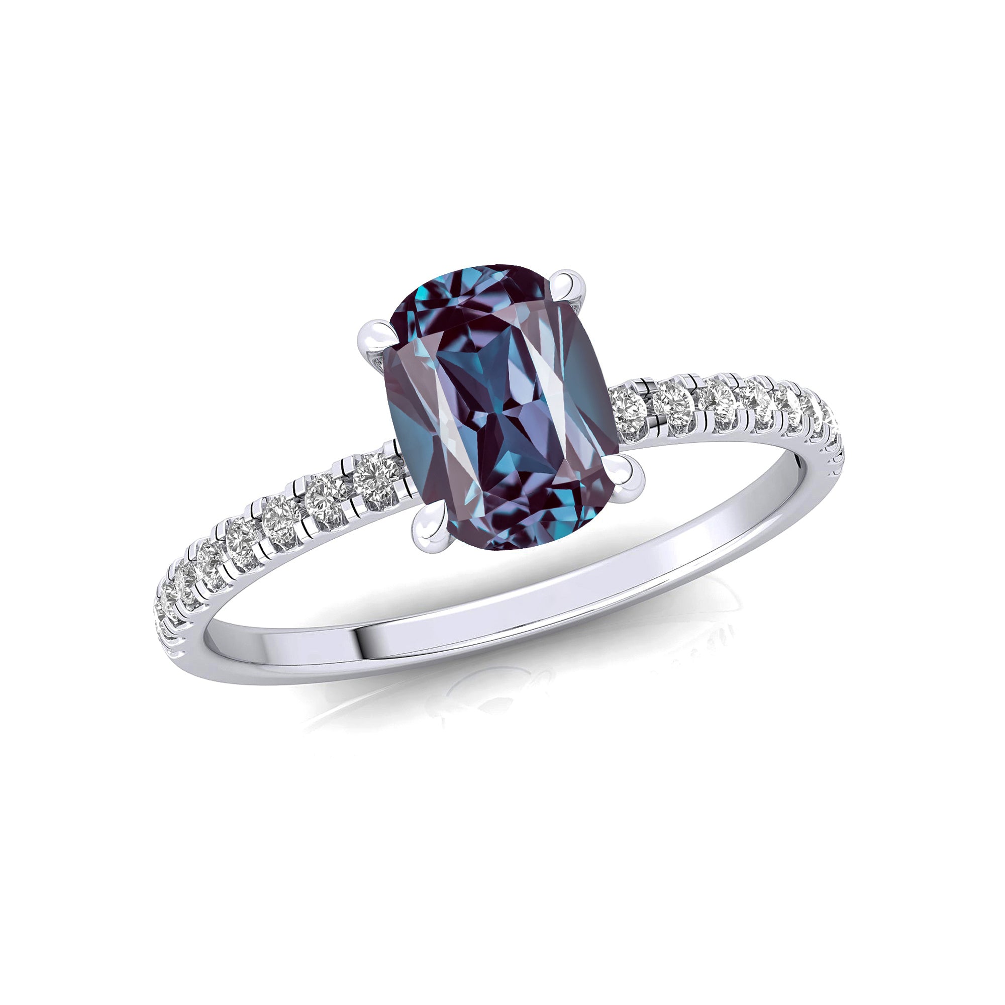 Long Cushion Alexandrite Thin Diamond Promise Ring - GeumJewels