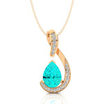 Designer Diamond Loop Pendant with Teardrop Shaped Paraiba Tourmaline - GeumJewels