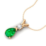 Emerald Teardrop Pendant with Solitaire Diamond - GeumJewels