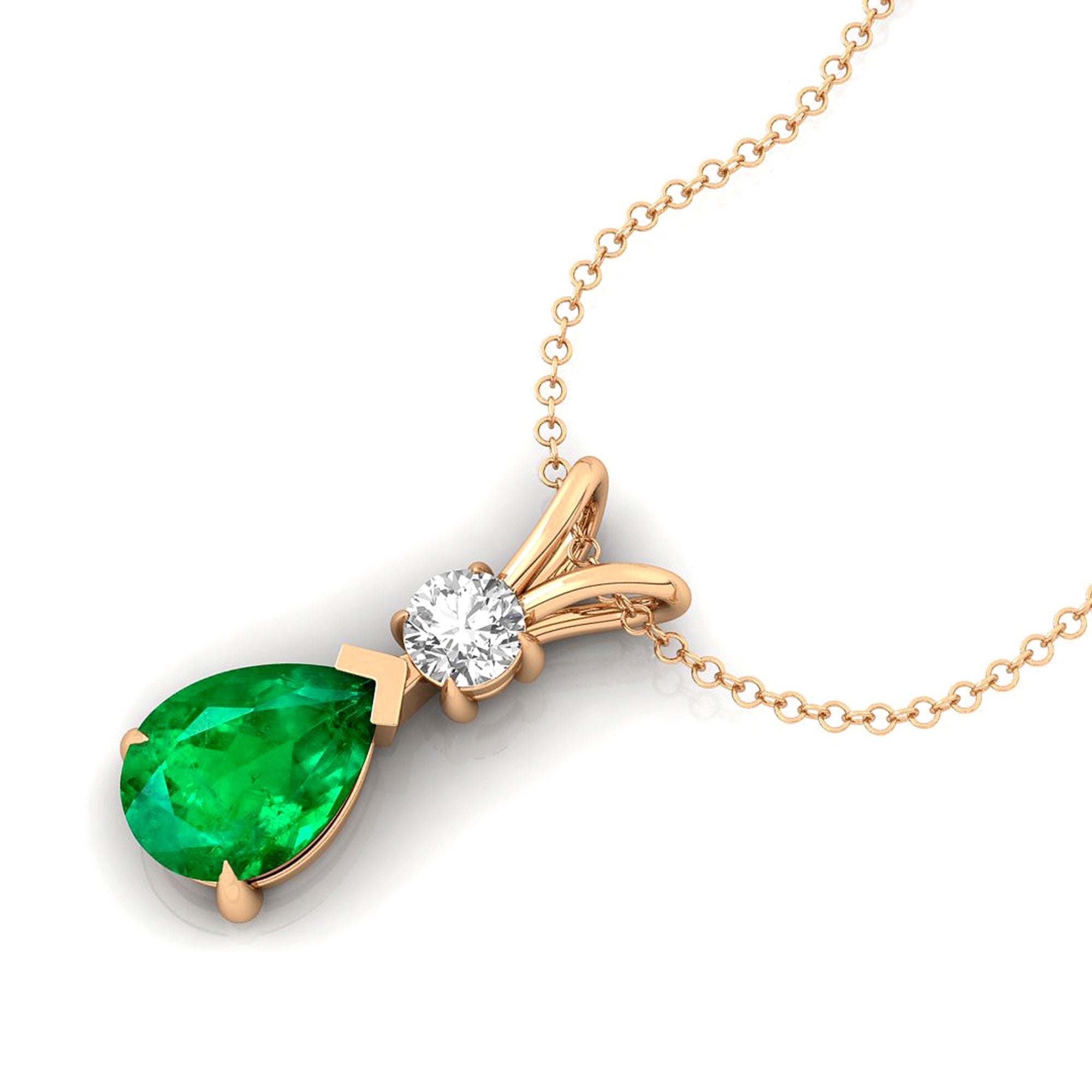 Emerald Teardrop Pendant with Solitaire Diamond - GeumJewels