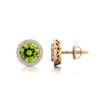 Round Solitaire Peridot Halo Diamond Stud Earrings - GeumJewels