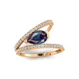 Fashionable V Shaped Diamond Ring with Pear Cut Alexandrite - GeumJewels
