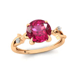 Criss Cross Nature Inspired Diamond Ring  with Round Pink Sapphire - GeumJewels