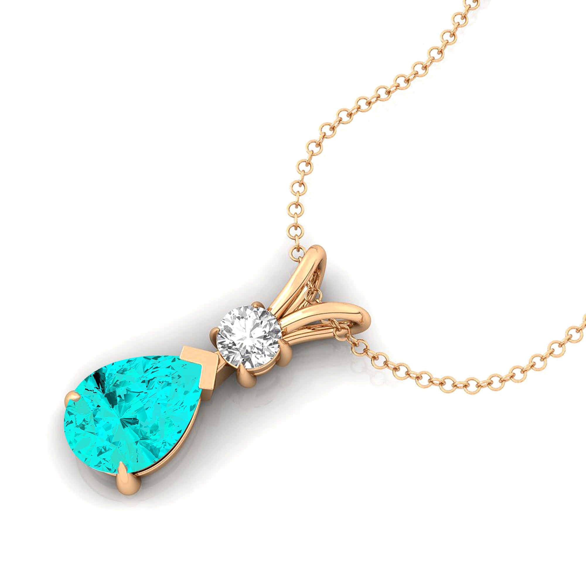 Paraiba Tourmaline Teardrop Pendant with Solitaire Diamond - GeumJewels