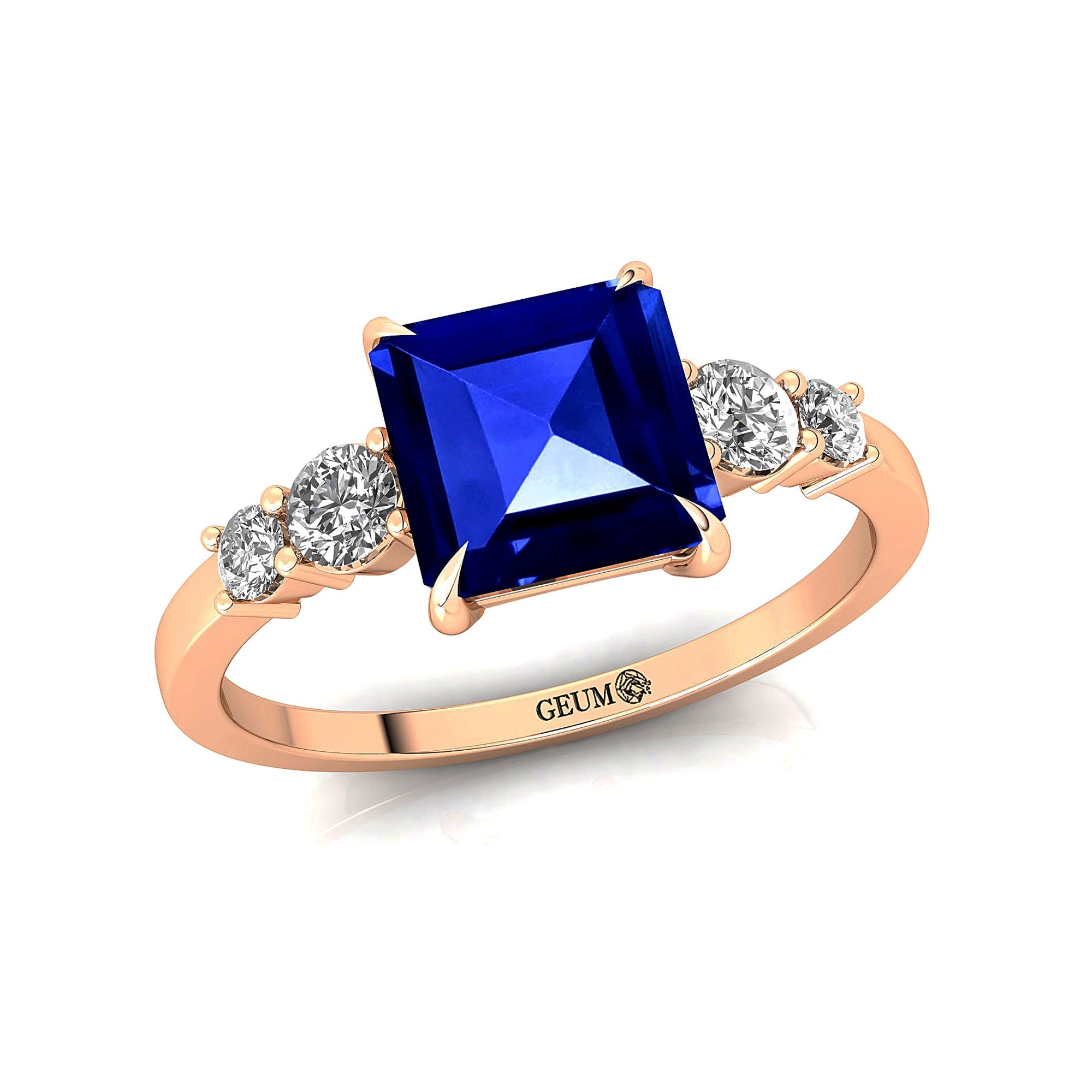 Princess Cut Tanzanite Graduating Accent Diamond Ring - GeumJewels