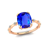 Cushion Cut Tanzanite Engagement Ring with Distant Diamond Band - GeumJewels