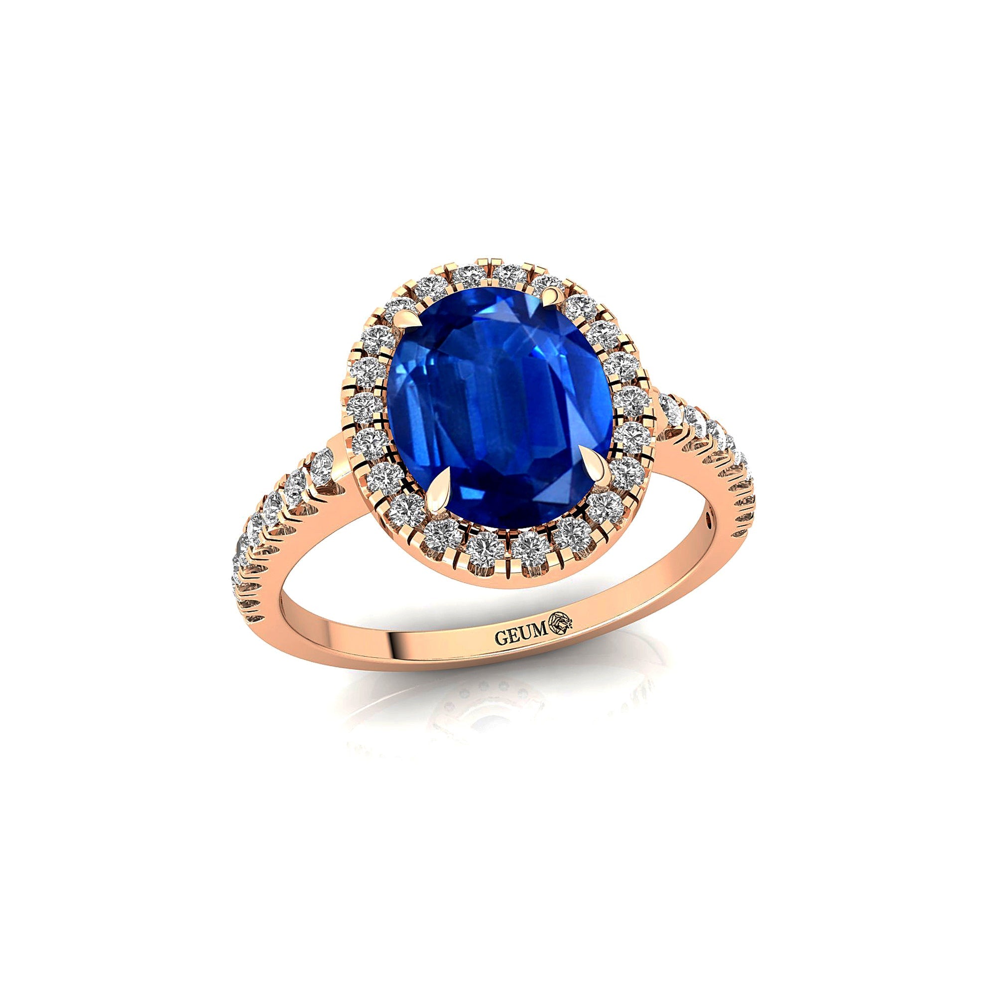 Oval Solitaire Blue Sapphire Halo Diamond Engagement Ring - GeumJewels