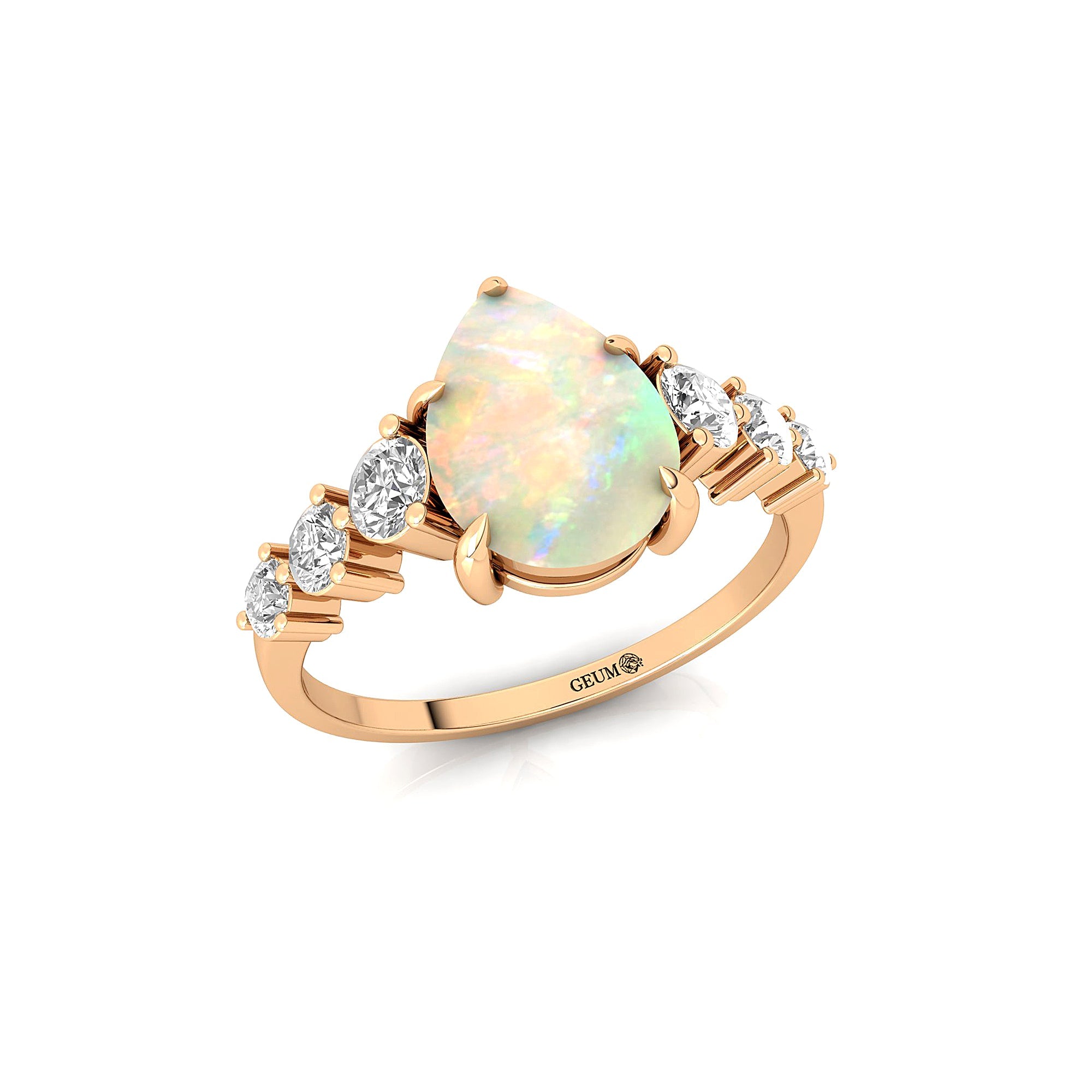 Pear Cut Opal with Graduated Diamonds Ring - GeumJewels
