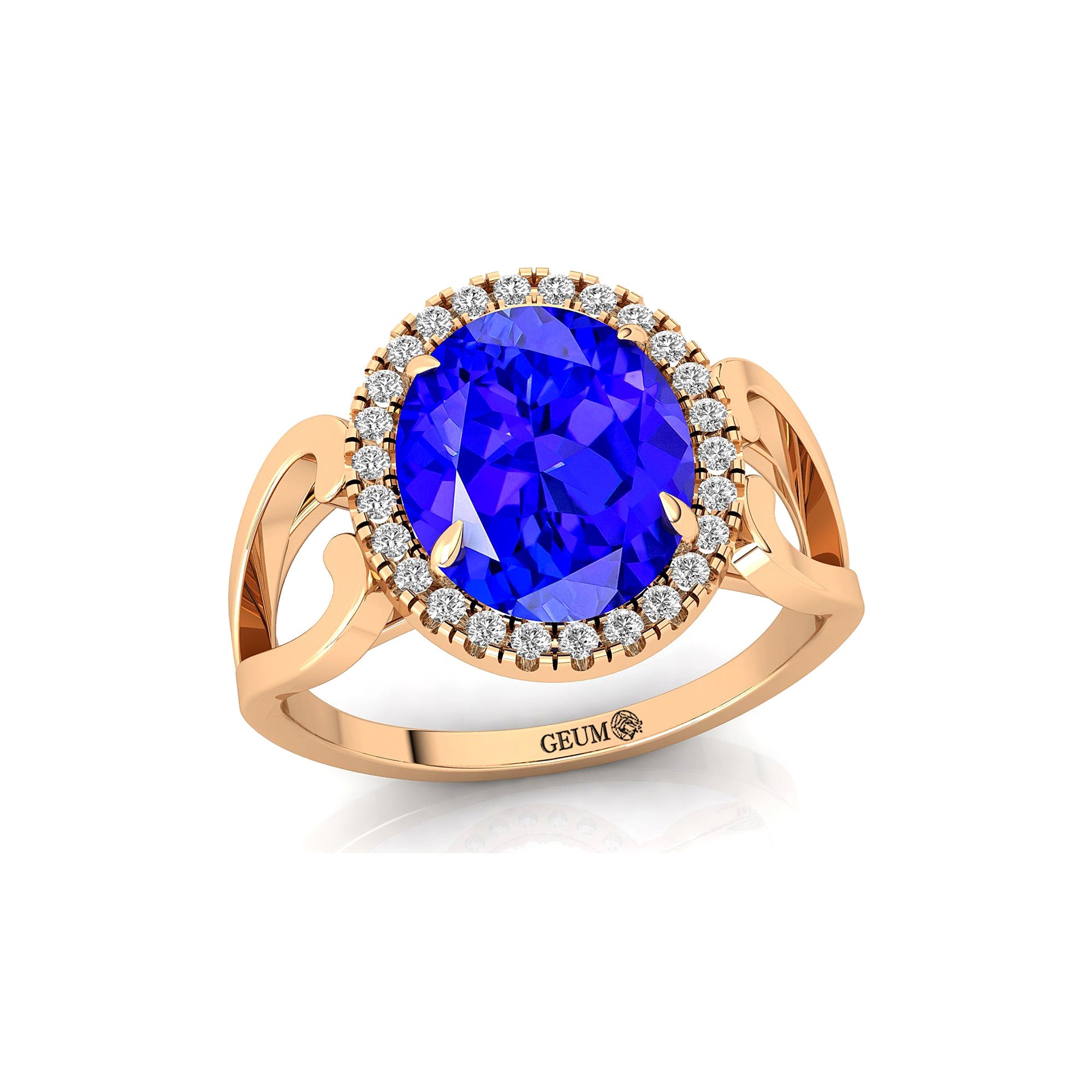 Vintage Love Inspired Oval Tanzanite Halo Diamond Engagement Ring - GeumJewels