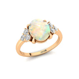 Trio Diamond Engagement Ring with Oval Cut Opal - GeumJewels