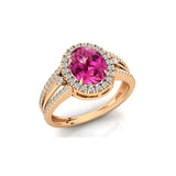 Solitaire Oval Pink Sapphire Split Shank Diamond Engagement Ring - GeumJewels