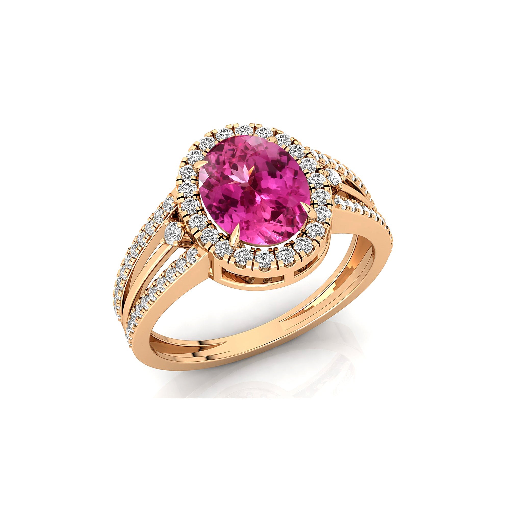 Solitaire Oval Pink Sapphire Split Shank Diamond Engagement Ring - GeumJewels