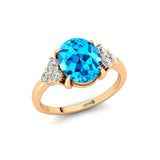 Trio Diamond Engagement Ring with Oval Cut Swiss Blue Topaz - GeumJewels