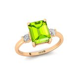 Emerald Cut Peridot and Diamond Three Stone Ring - GeumJewels