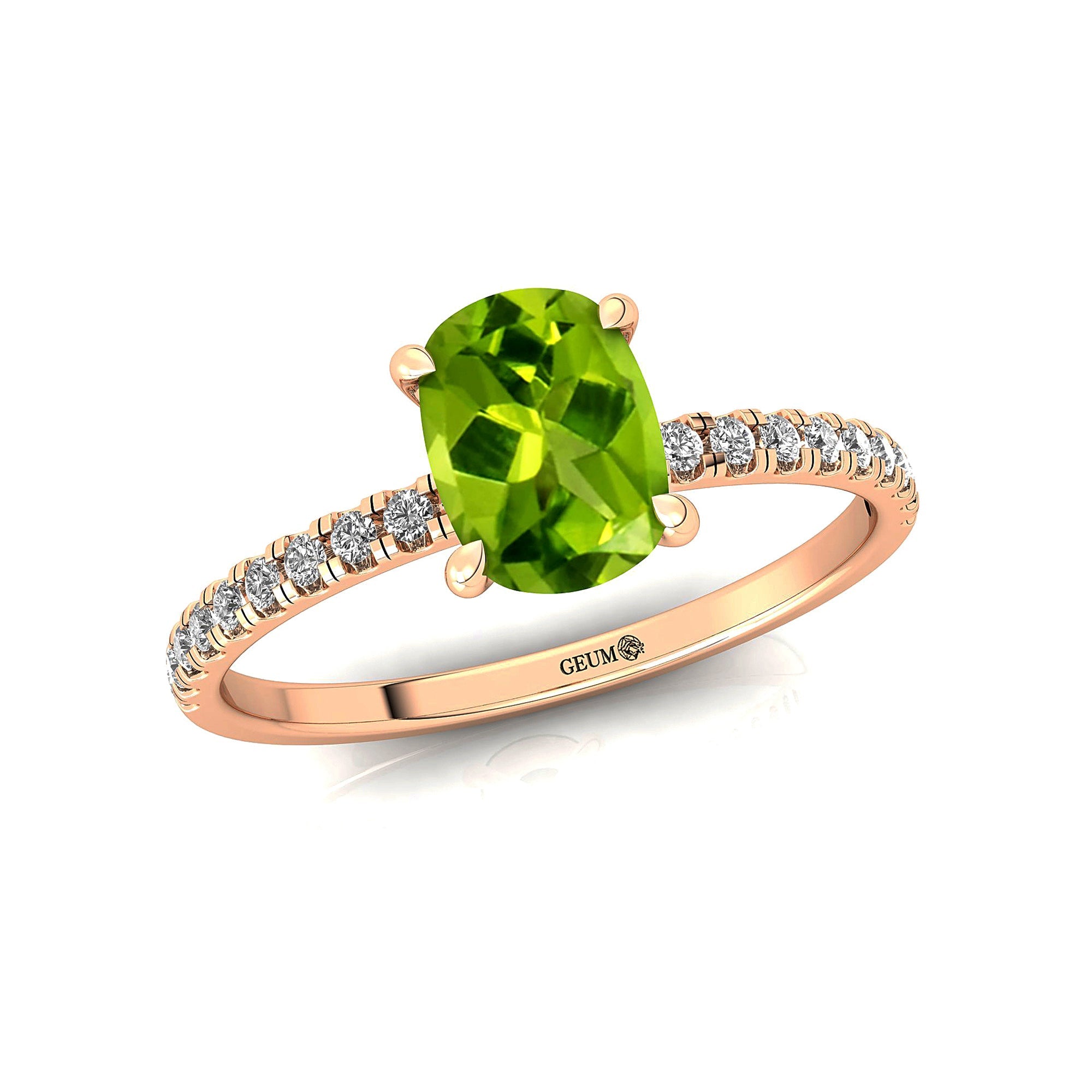 Long Cushion Peridot Thin Diamond Promise Ring - GeumJewels