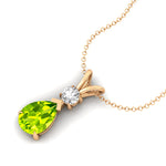 Peridot Teardrop Pendant with Solitaire Diamond - GeumJewels