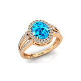 Solitaire Oval Swiss Blue Topaz Split Shank Diamond Engagement Ring - GeumJewels