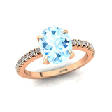 Oval Solitaire Aquamarine with Accent Diamonds Engagement Ring - GeumJewels