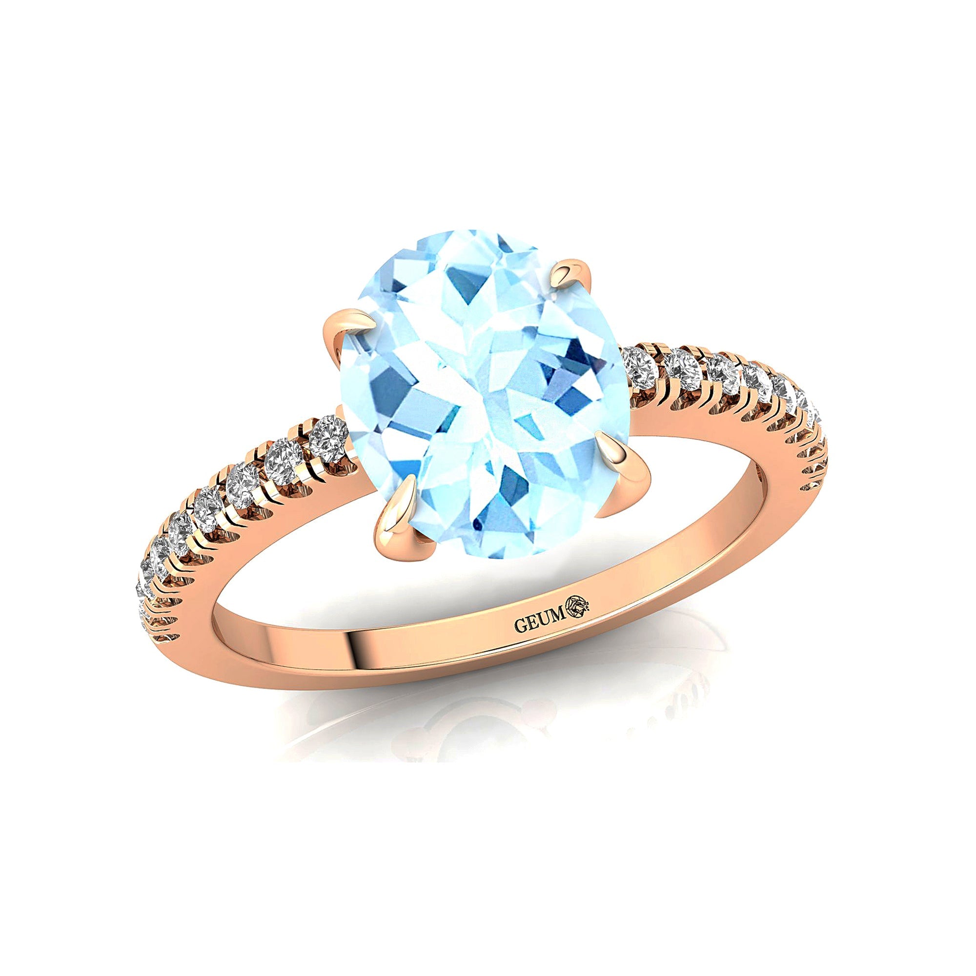 Oval Solitaire Aquamarine with Accent Diamonds Engagement Ring - GeumJewels