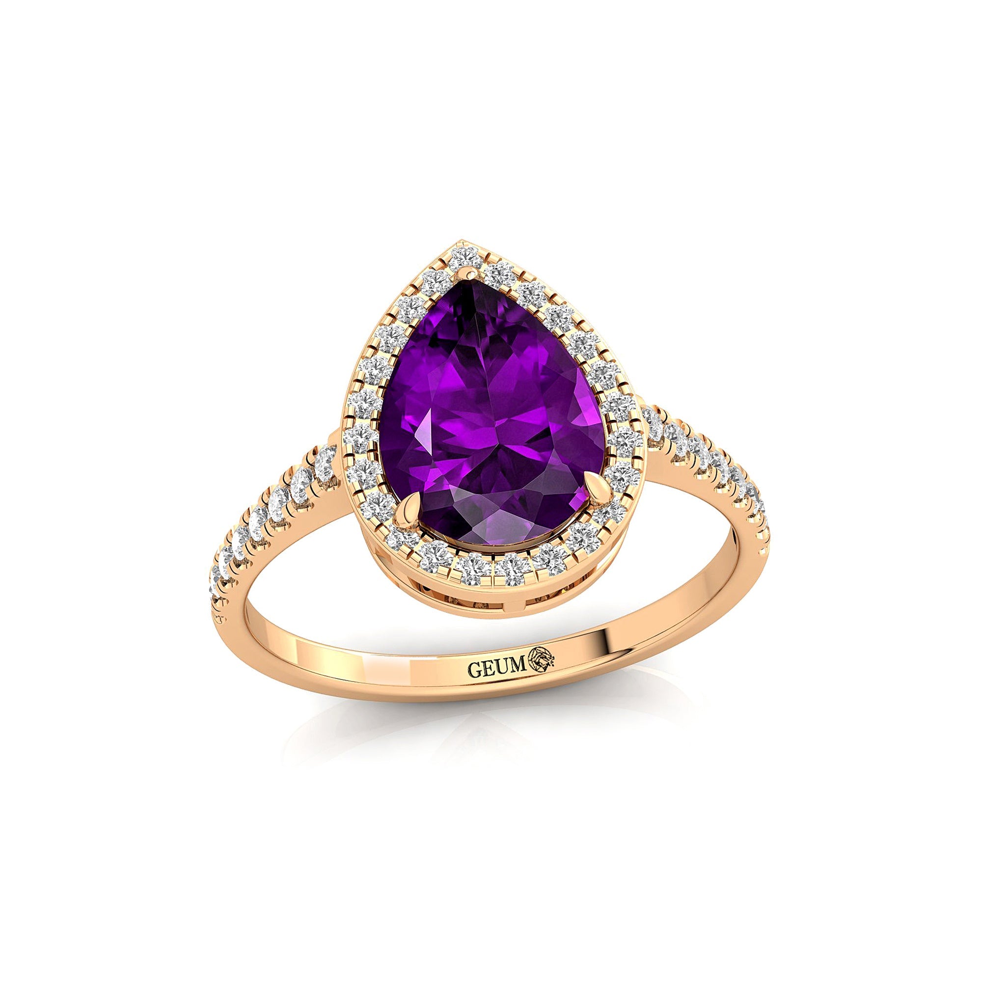 Classic Pear Shaped Amethyst Halo Diamond Engagement Ring - GeumJewels