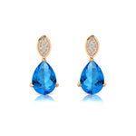 Illussion Set Diamond Earrings with Pear Cut Swiss Blue Topaz - GeumJewels