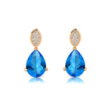 Illussion Set Diamond Earrings with Pear Cut Swiss Blue Topaz - GeumJewels