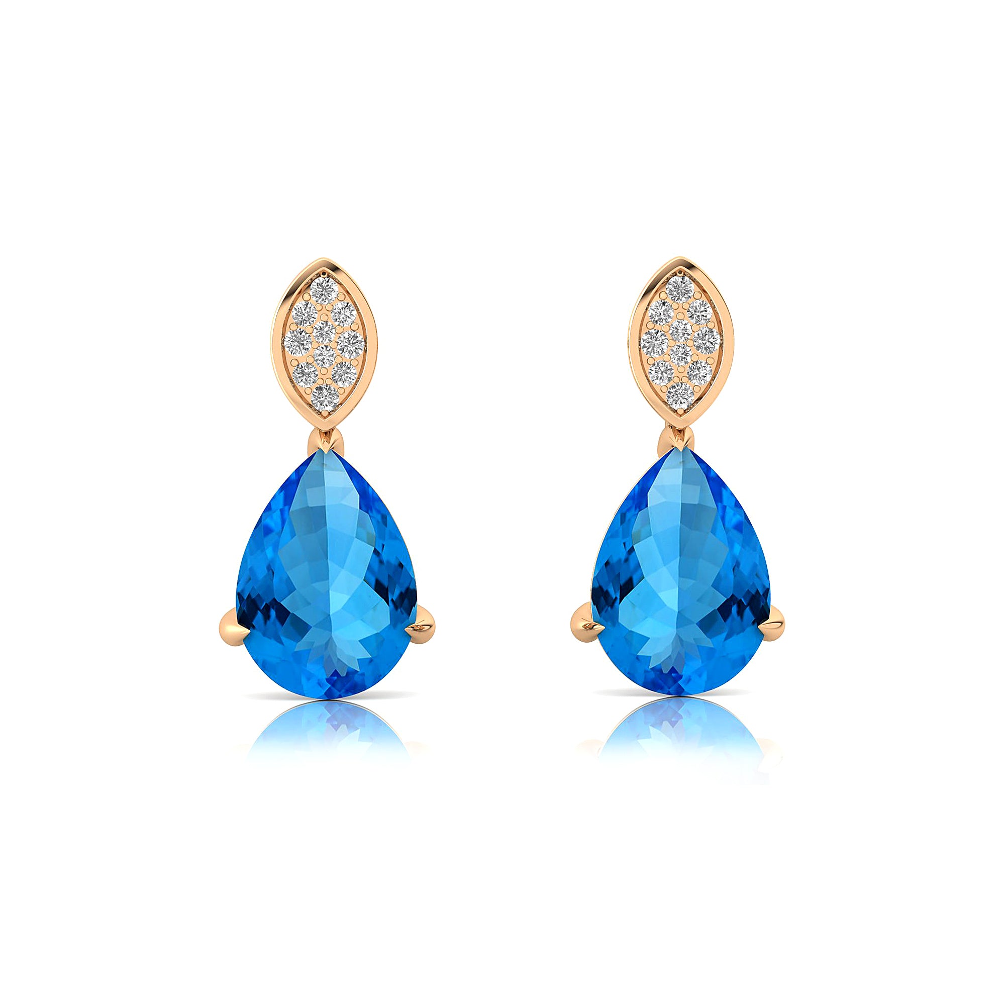 Illussion Set Diamond Earrings with Pear Cut Swiss Blue Topaz - GeumJewels