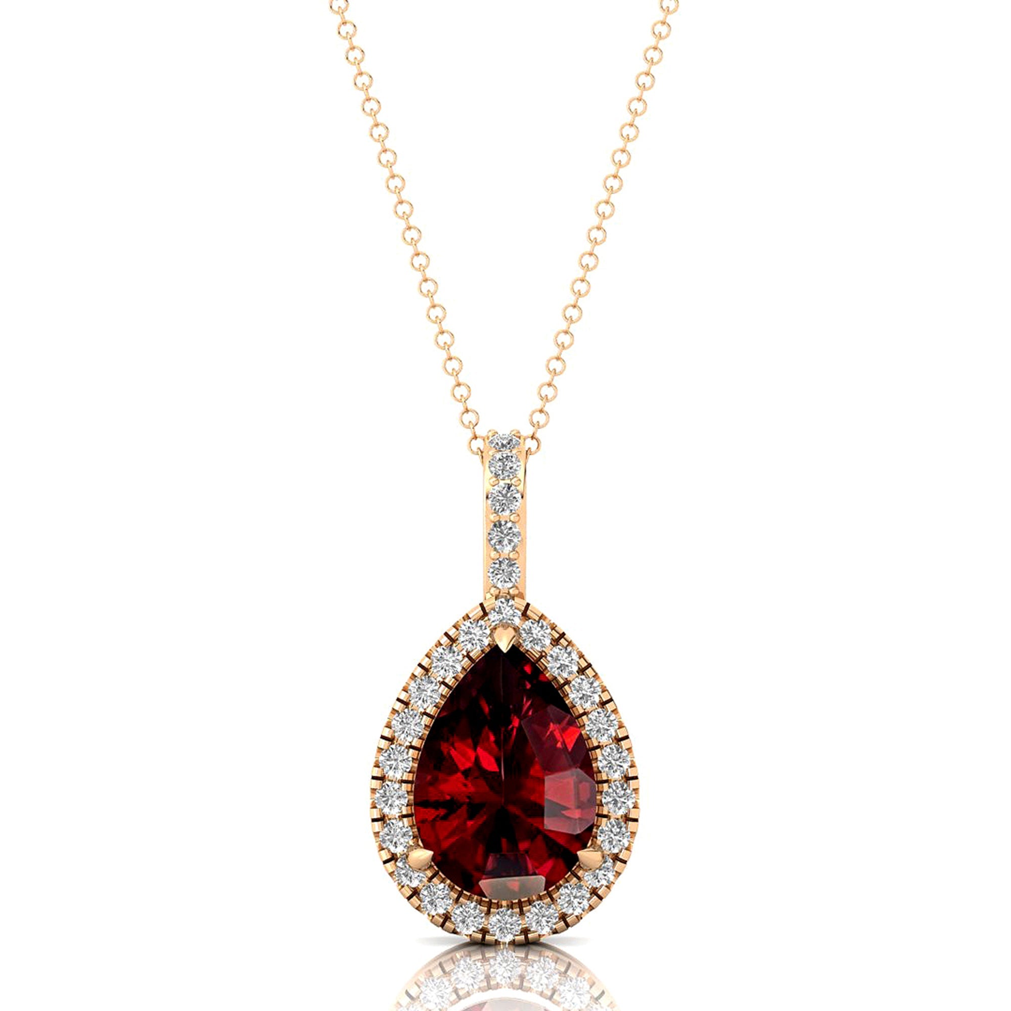 Garnet Teardrop Pendant with Diamond Halo - GeumJewels