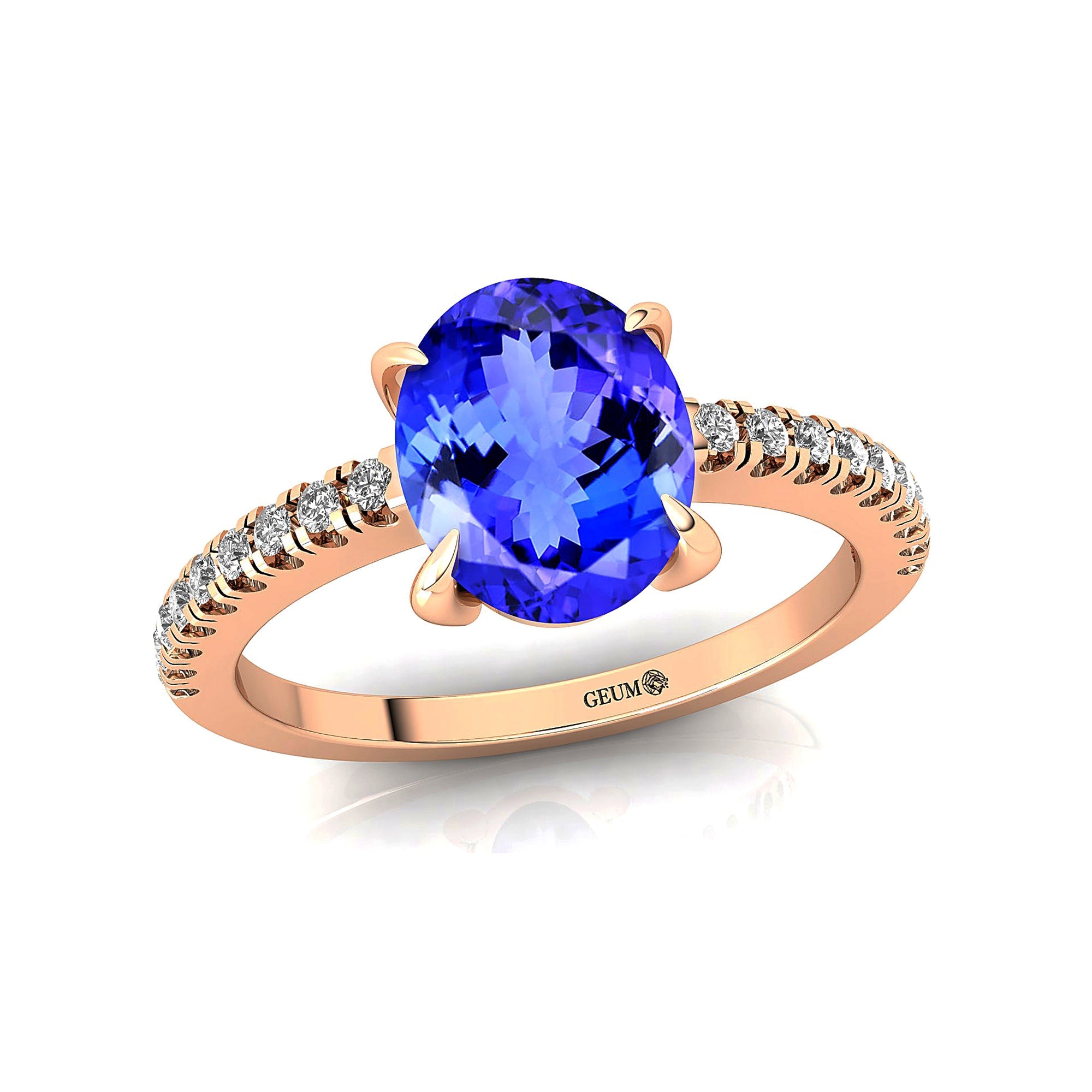 Oval Solitaire Tanzanite with Accent Diamonds Engagement Ring - GeumJewels