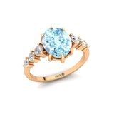 Oval Cut Aquamarine with Graduated Diamonds Ring - GeumJewels