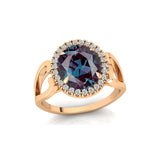 Vintage Love Inspired Oval Alexandrite Halo Diamond Engagement Ring - GeumJewels